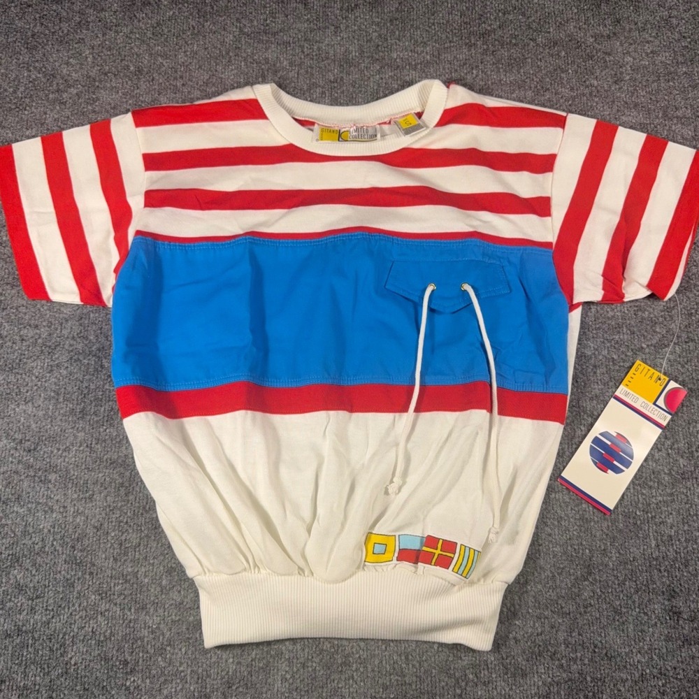 Vintage Gitano Limited Collection Nautical Striped Shirt Red Blue Small NWT 90s